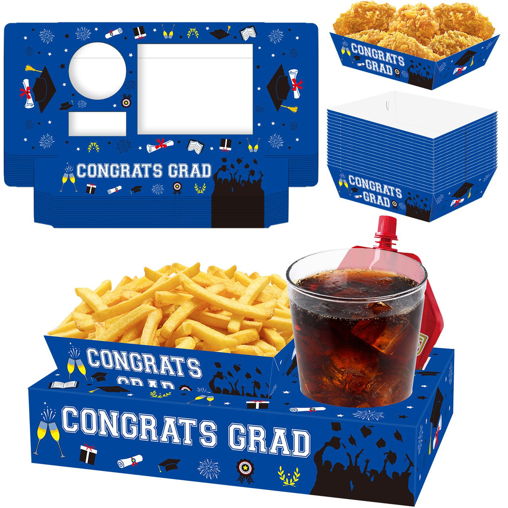 36 Pcs Graduation Movie Night Snack Trays Graduation Dessert Plates Candy Popcorn French Fries Graduation Movie Boxes For Snacks Tray Party Supplies