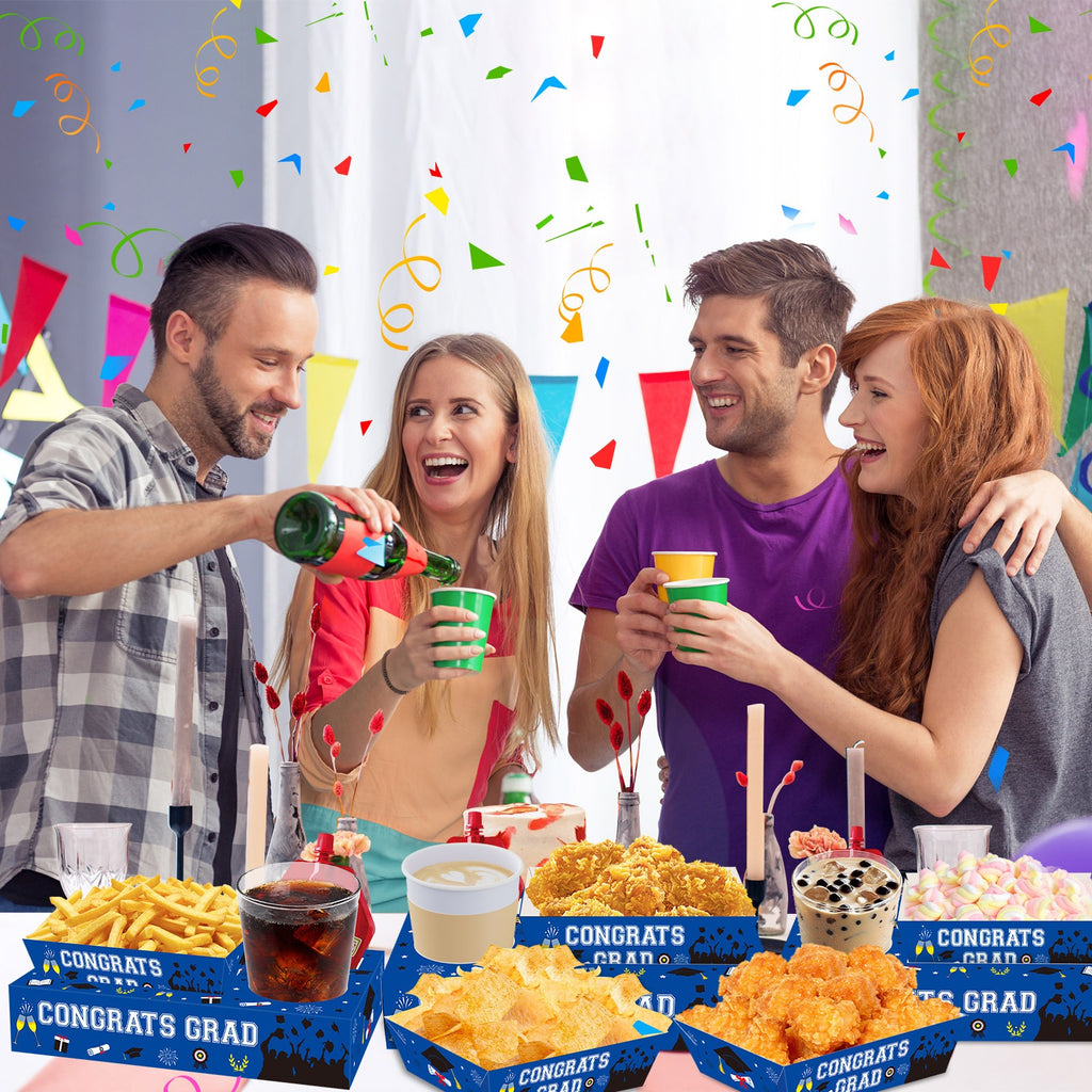 36 Pcs Graduation Movie Night Snack Trays Graduation Dessert Plates Candy Popcorn French Fries Graduation Movie Boxes For Snacks Tray Party Supplies