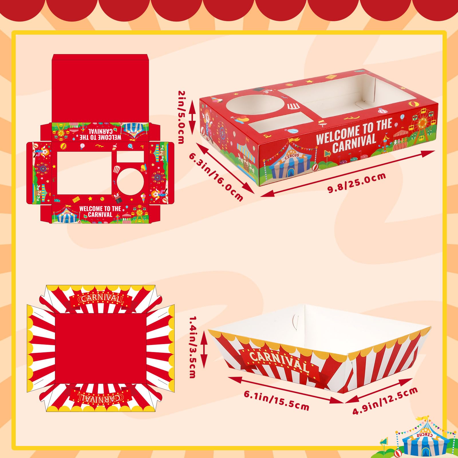 36Pcs Carnival Movie Night Paper Snack Candy Popcorn French Fries Snack Trays Carnival Movie Boxes For Snacks Tray Carnival Party Supplies