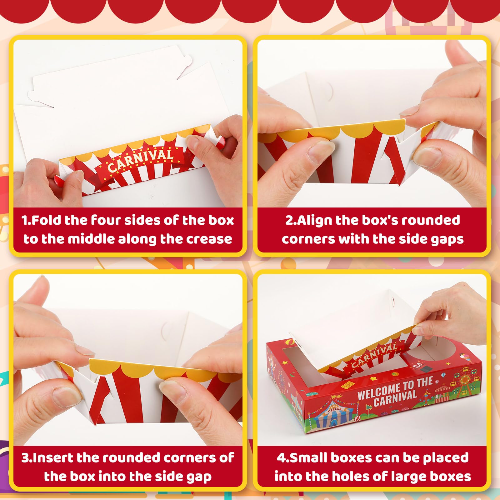 36Pcs Carnival Movie Night Paper Snack Candy Popcorn French Fries Snack Trays Carnival Movie Boxes For Snacks Tray Carnival Party Supplies